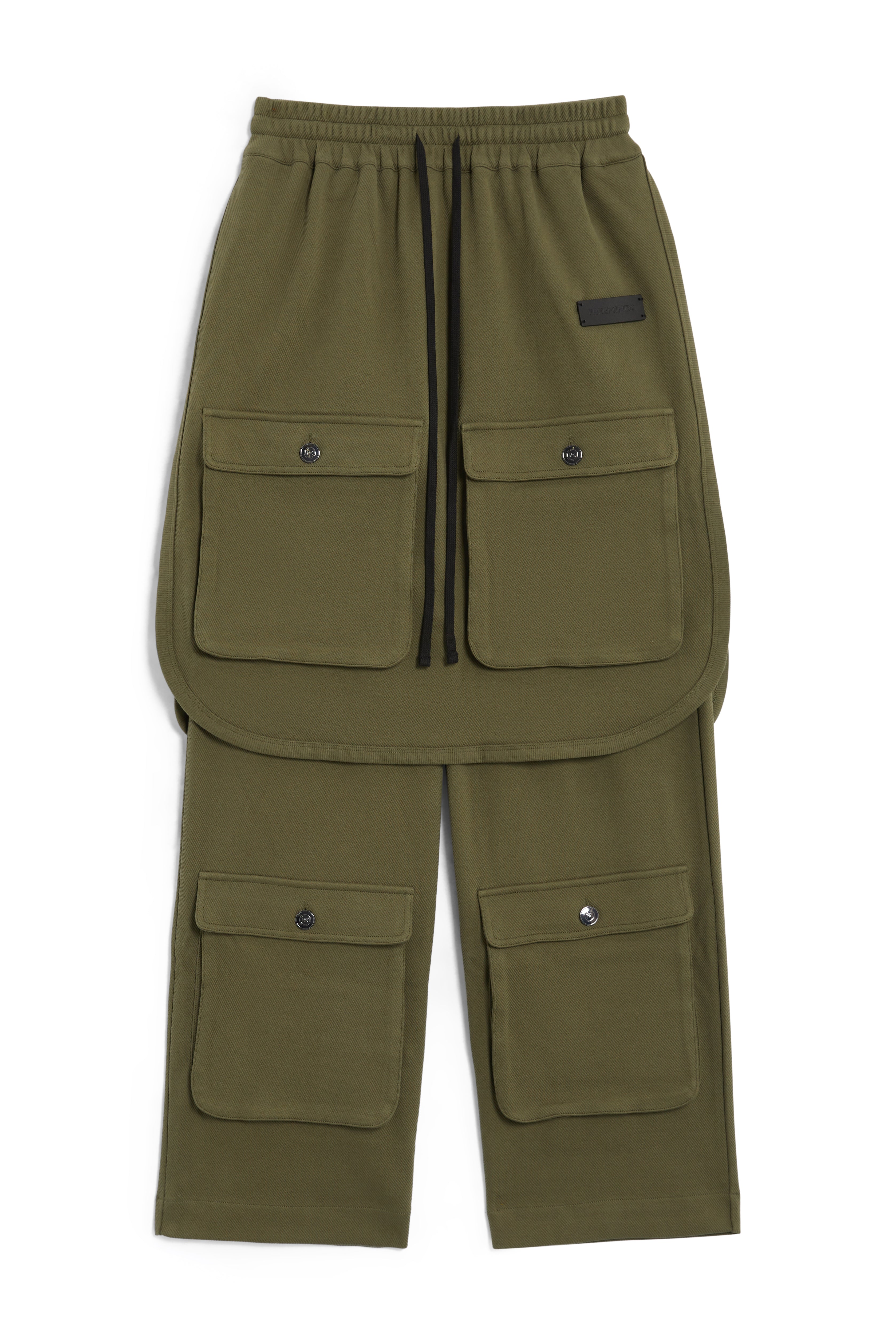 FREEMINDS FRENCH TERRY GREEN NAVY LAYERED CARGO SWEATPANTS