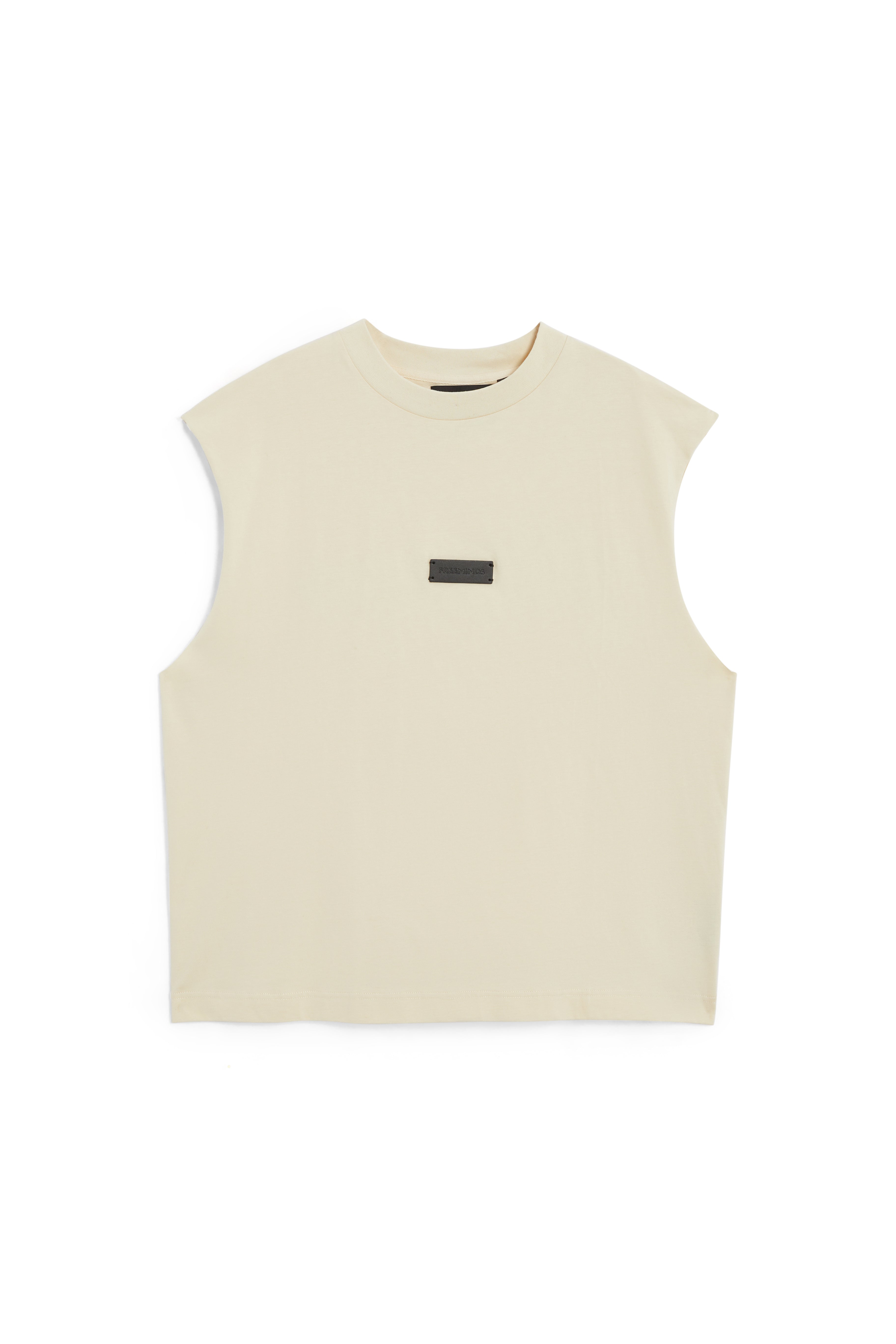 CREAMY SLEEVELESS LOGO T-SHIRT