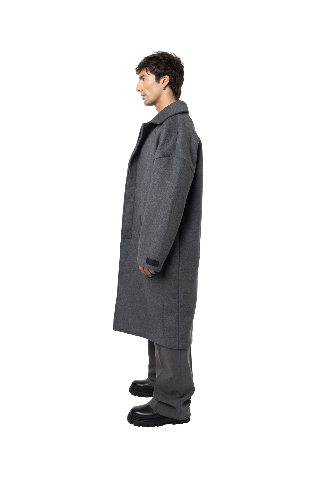 FREEMINDS GRAY WOOL TRENCH COAT