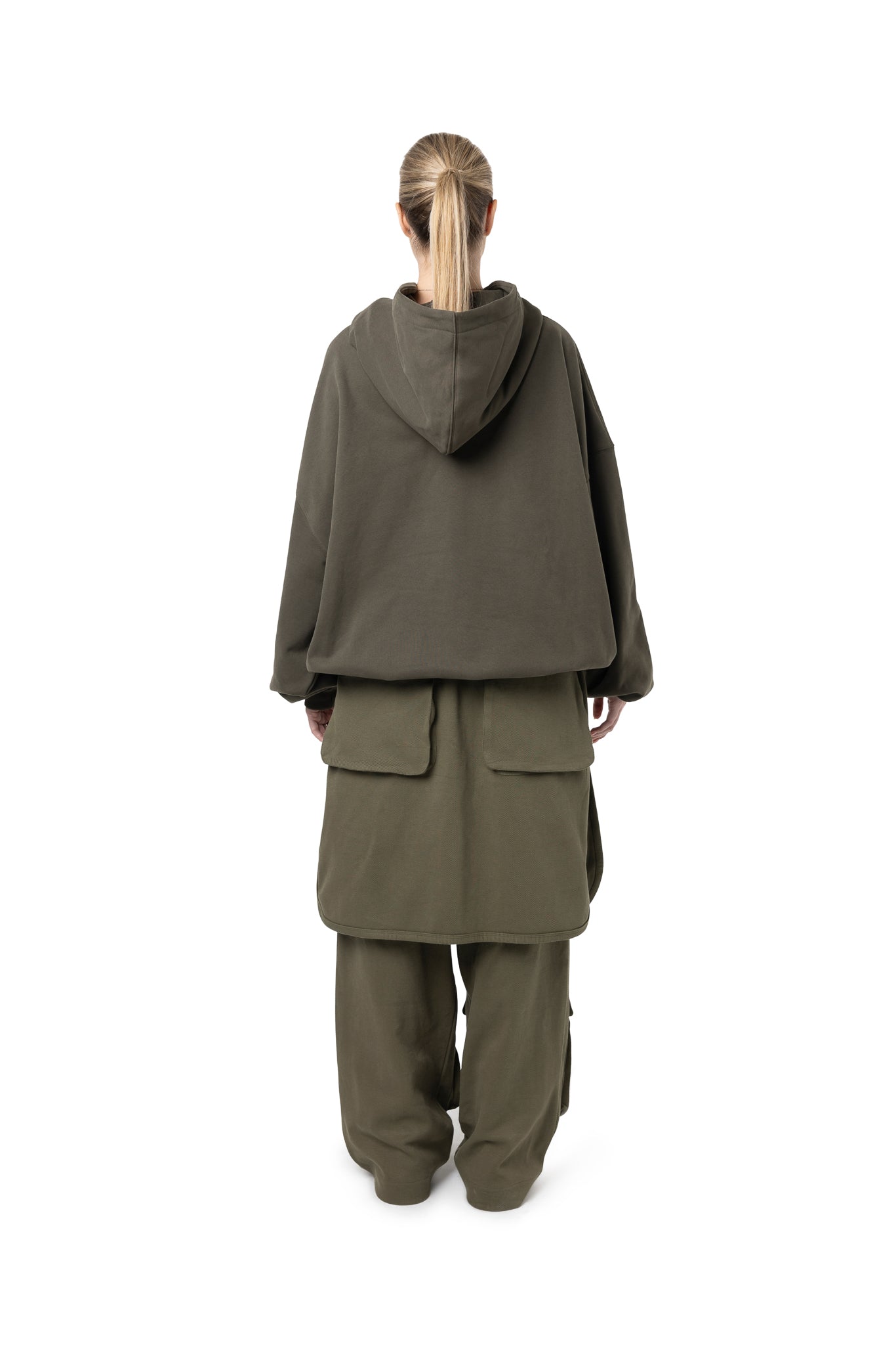 FREEMINDS FRENCH TERRY GREEN NAVY LAYERED CARGO SWEATPANTS