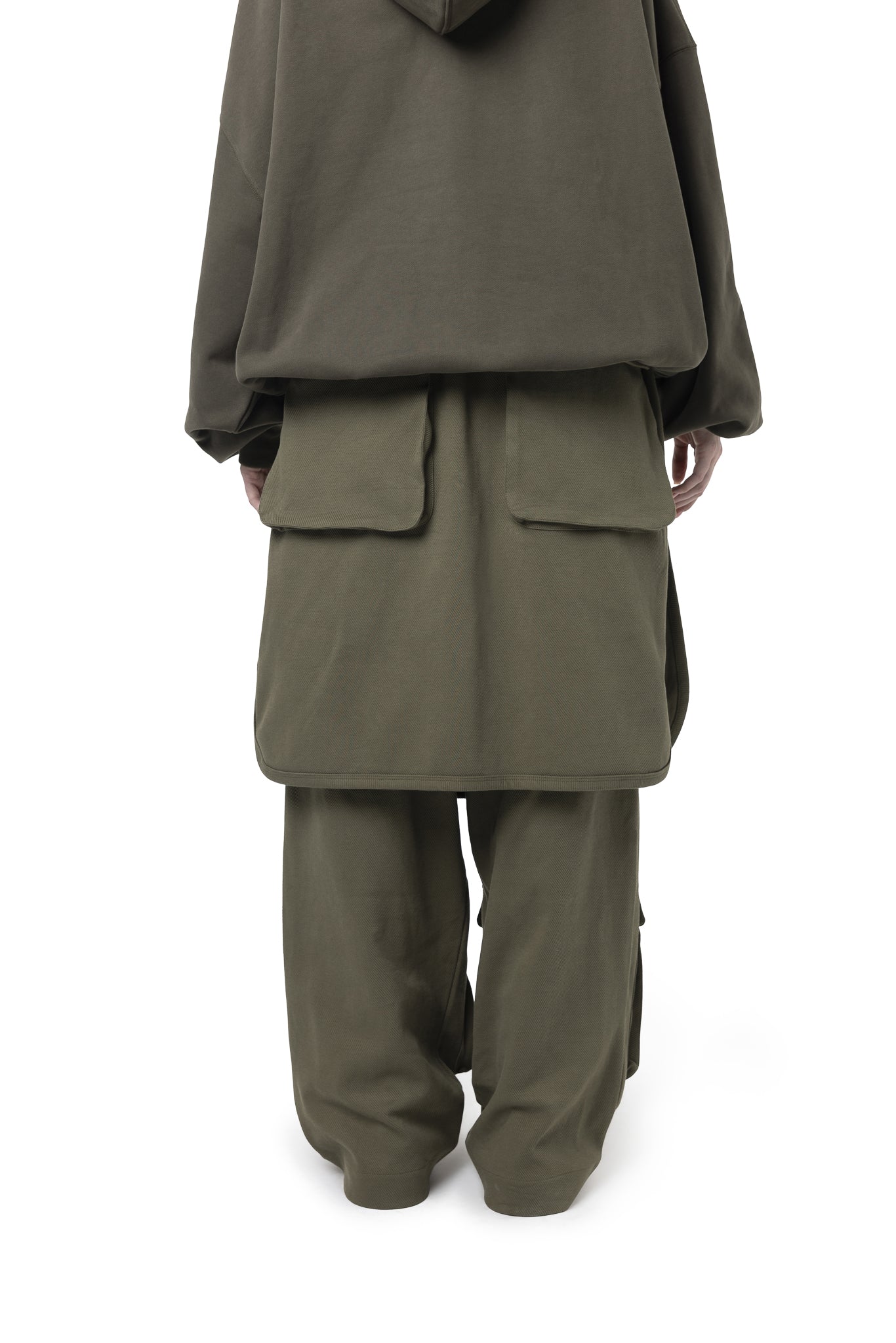 FREEMINDS FRENCH TERRY GREEN NAVY LAYERED CARGO SWEATPANTS