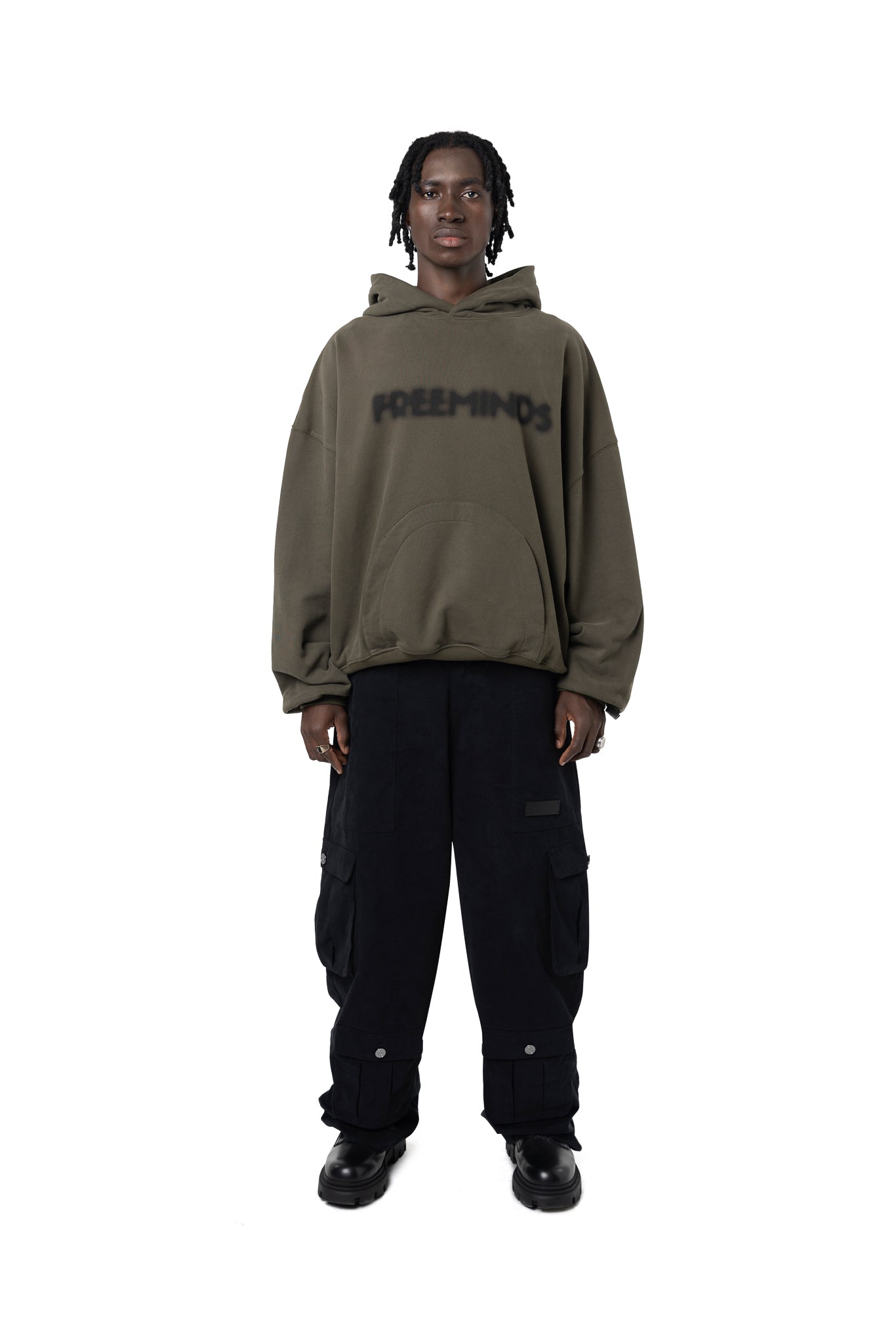 FREEMINDS FLEECE GREEN NAVY HOODIE