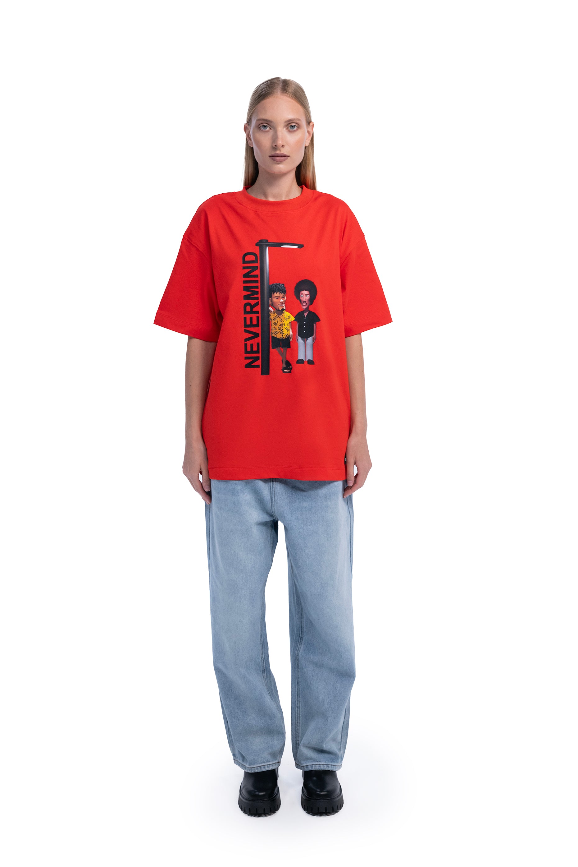 RADIANT RED NEVERMIND OVERSIZED T-SHIRT