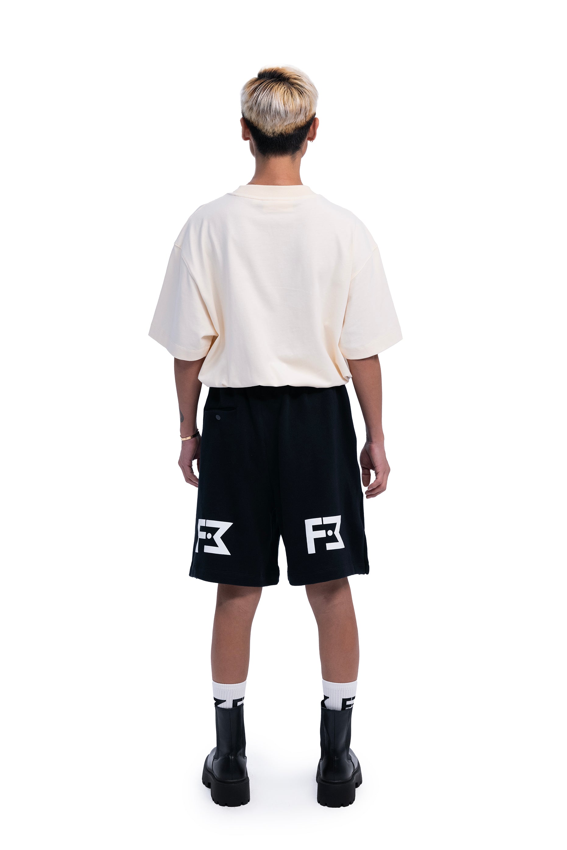 UNISEX BLACK RELAX FIT FRENCH TERRY SHORT