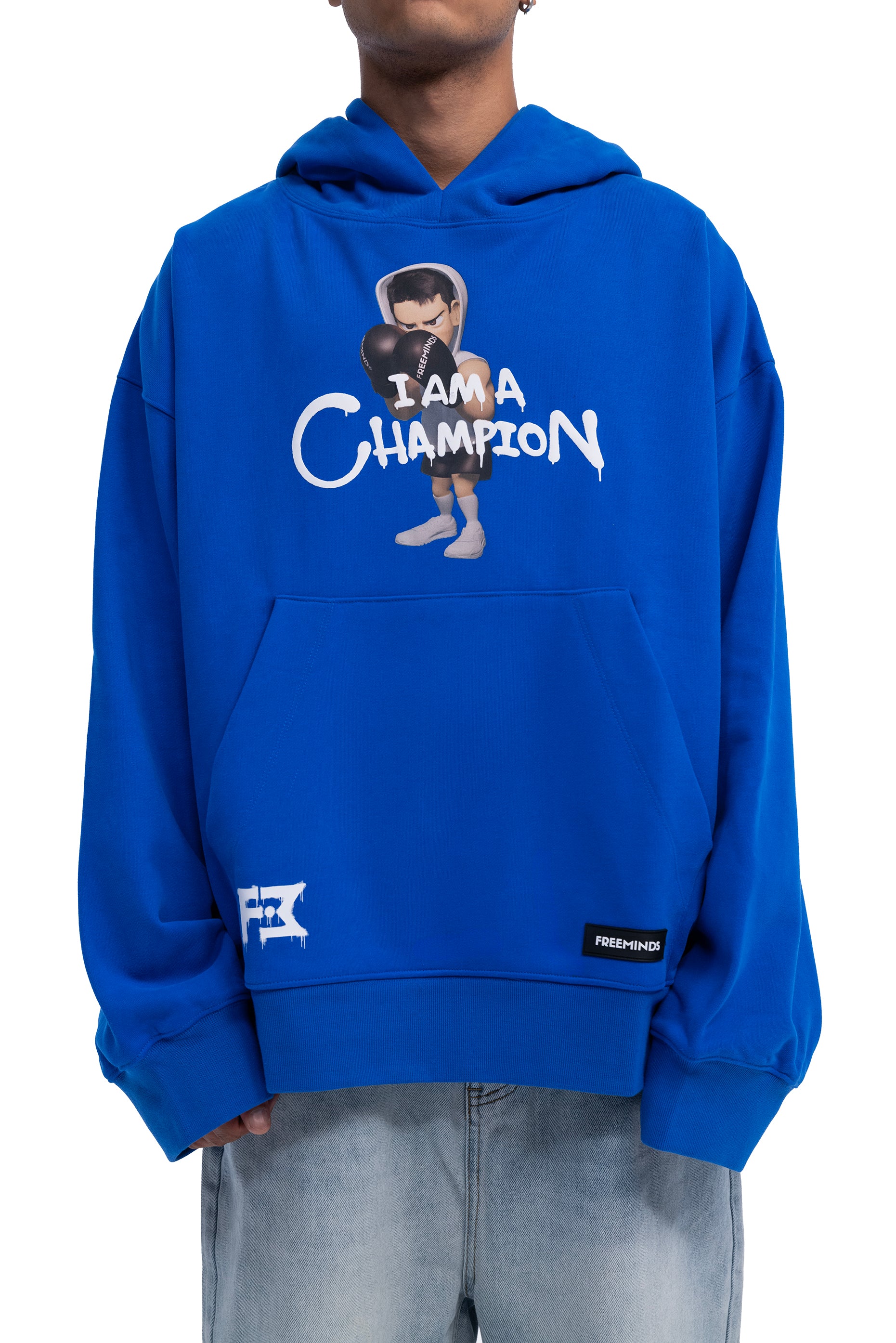 BLUE I AM A CHAMPION OVERSIZED HOODIE