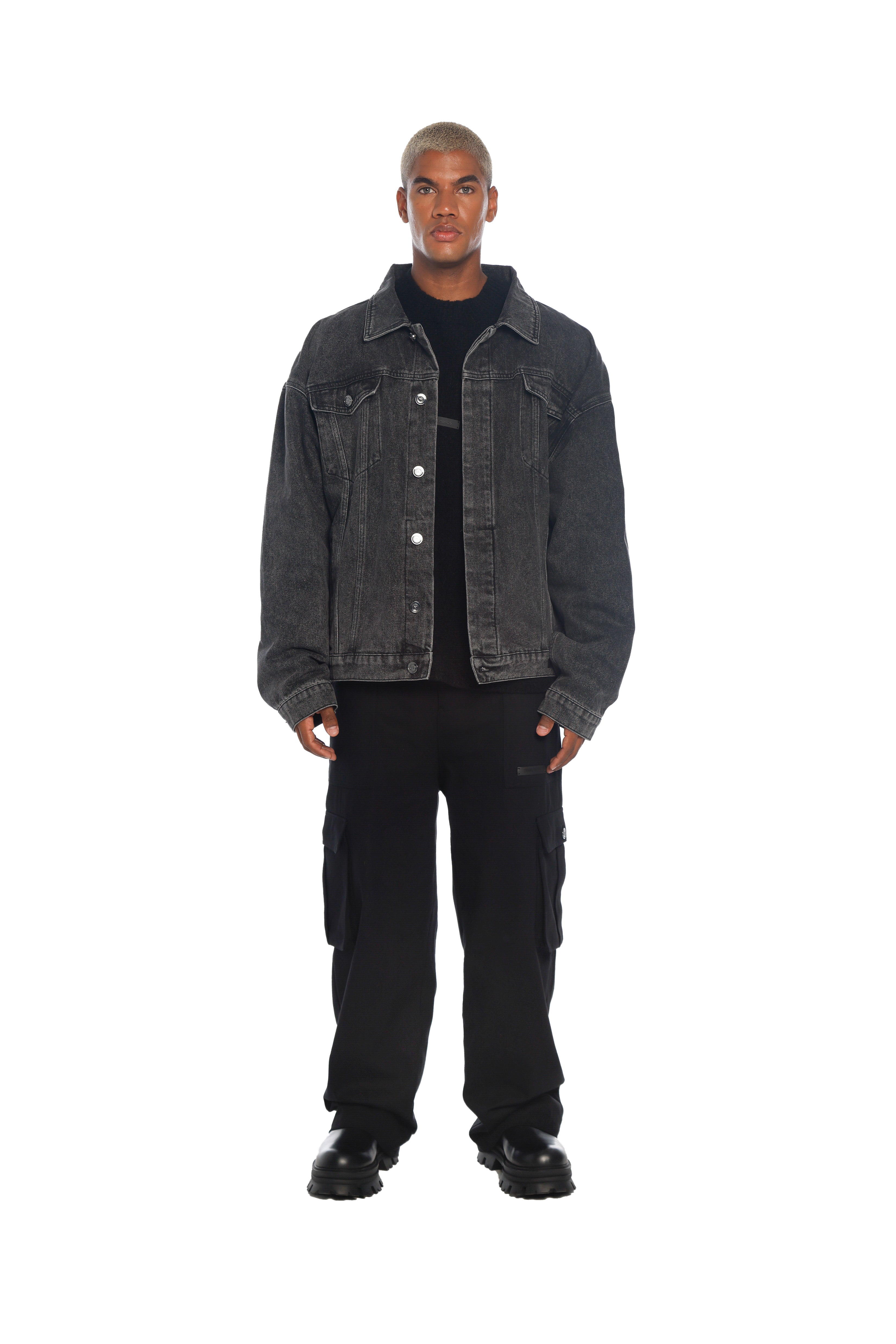 فري مايندز Denim جاكيط  باللون الأسود معالج