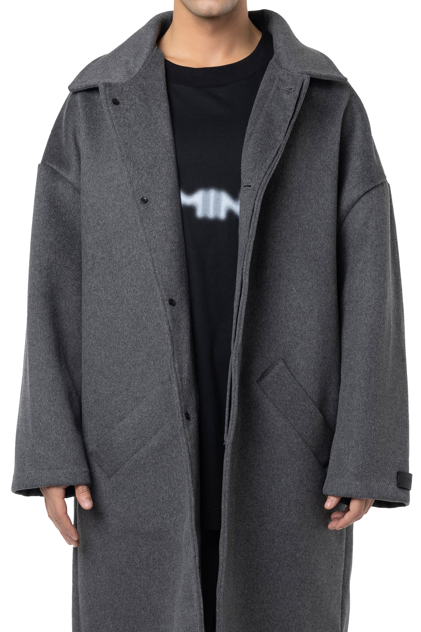 FREEMINDS GRAY WOOL TRENCH COAT