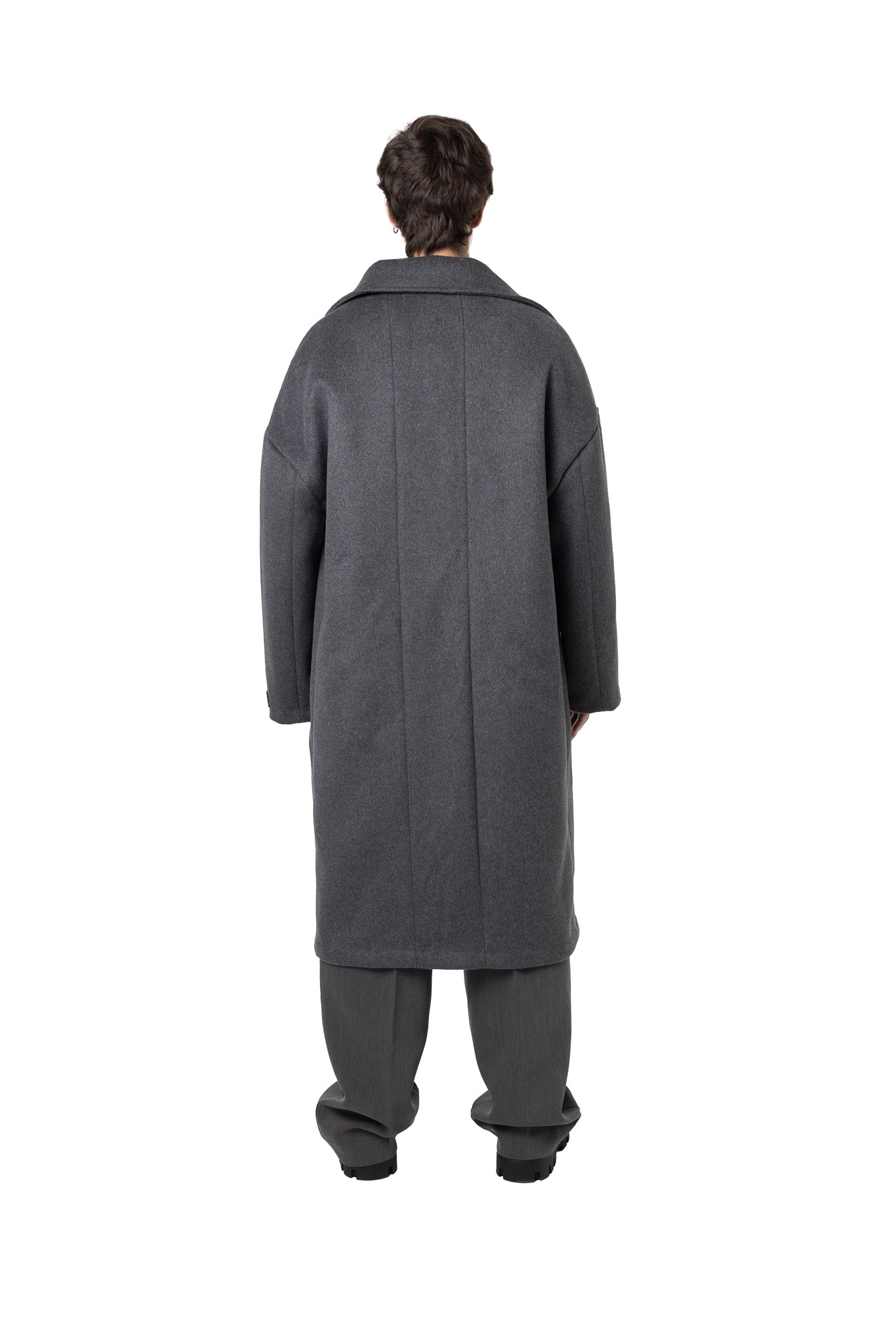 FREEMINDS GRAY WOOL TRENCH COAT