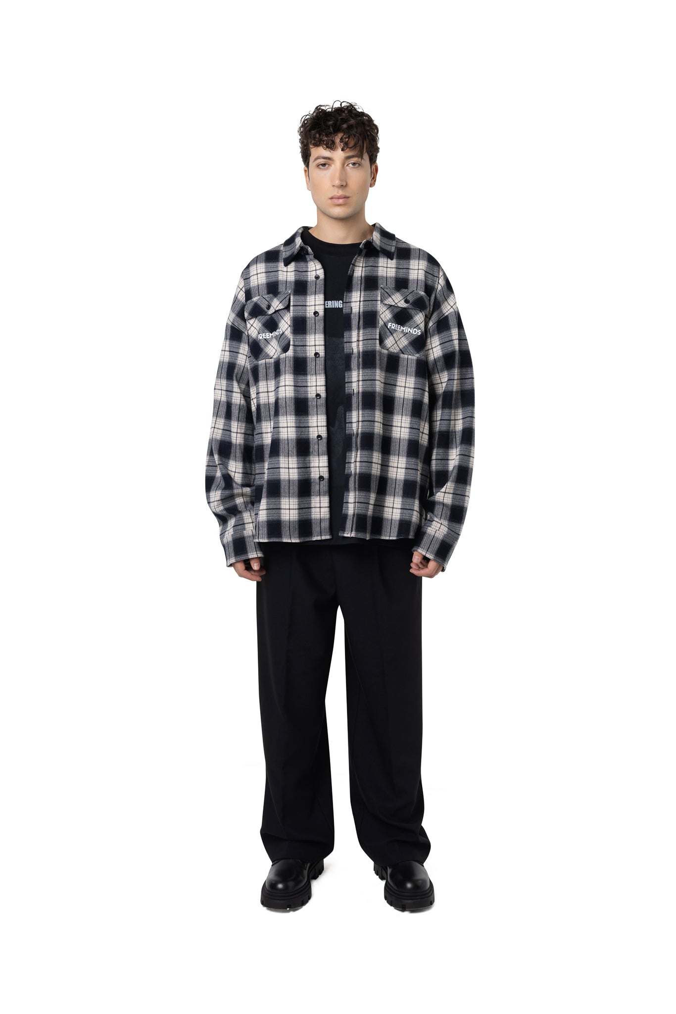 FREEMINDS LONG SLEEVE PLAID SHIRT