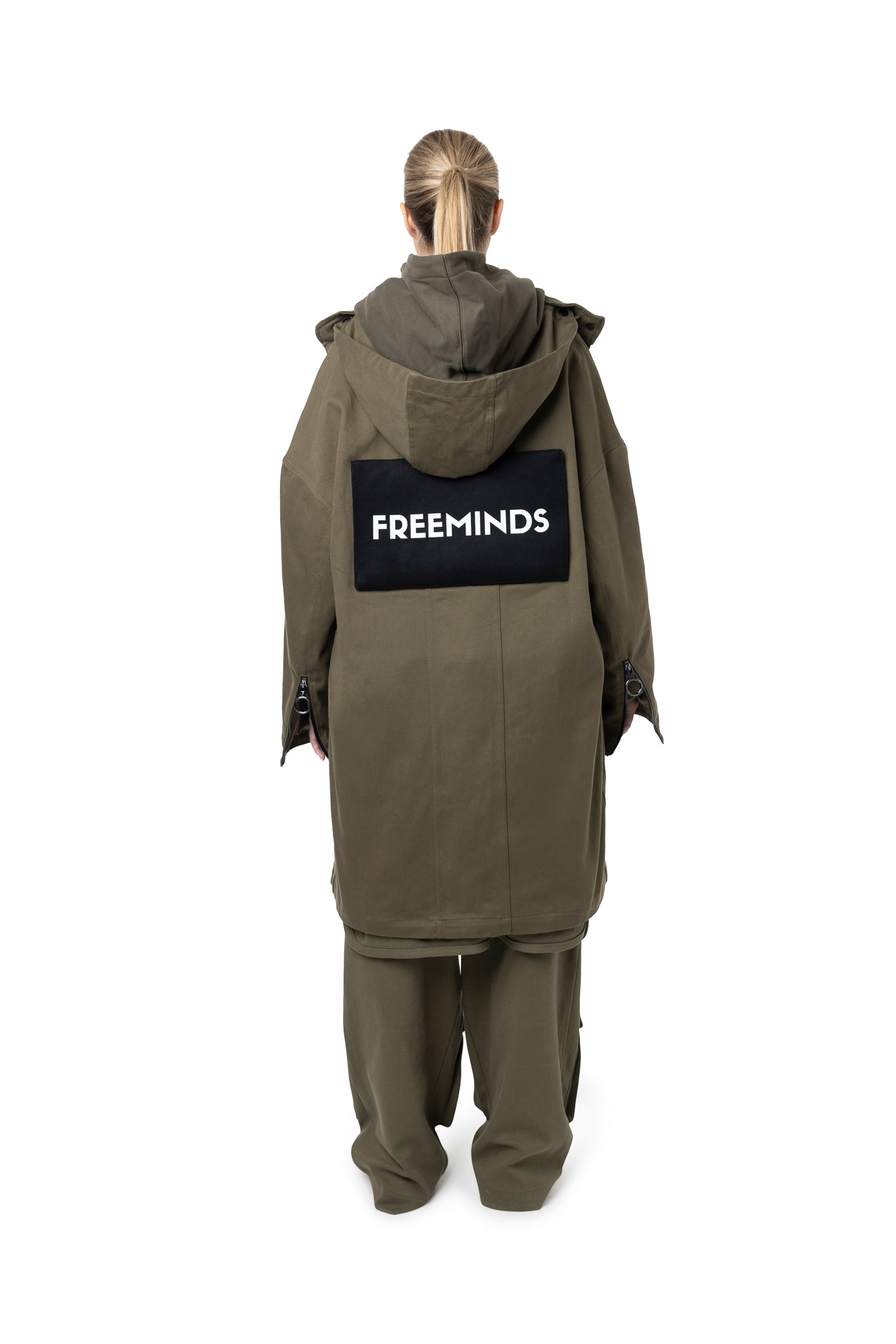 FREEMINDS DISTRESSED COTTON GREEN NAVY PARKA