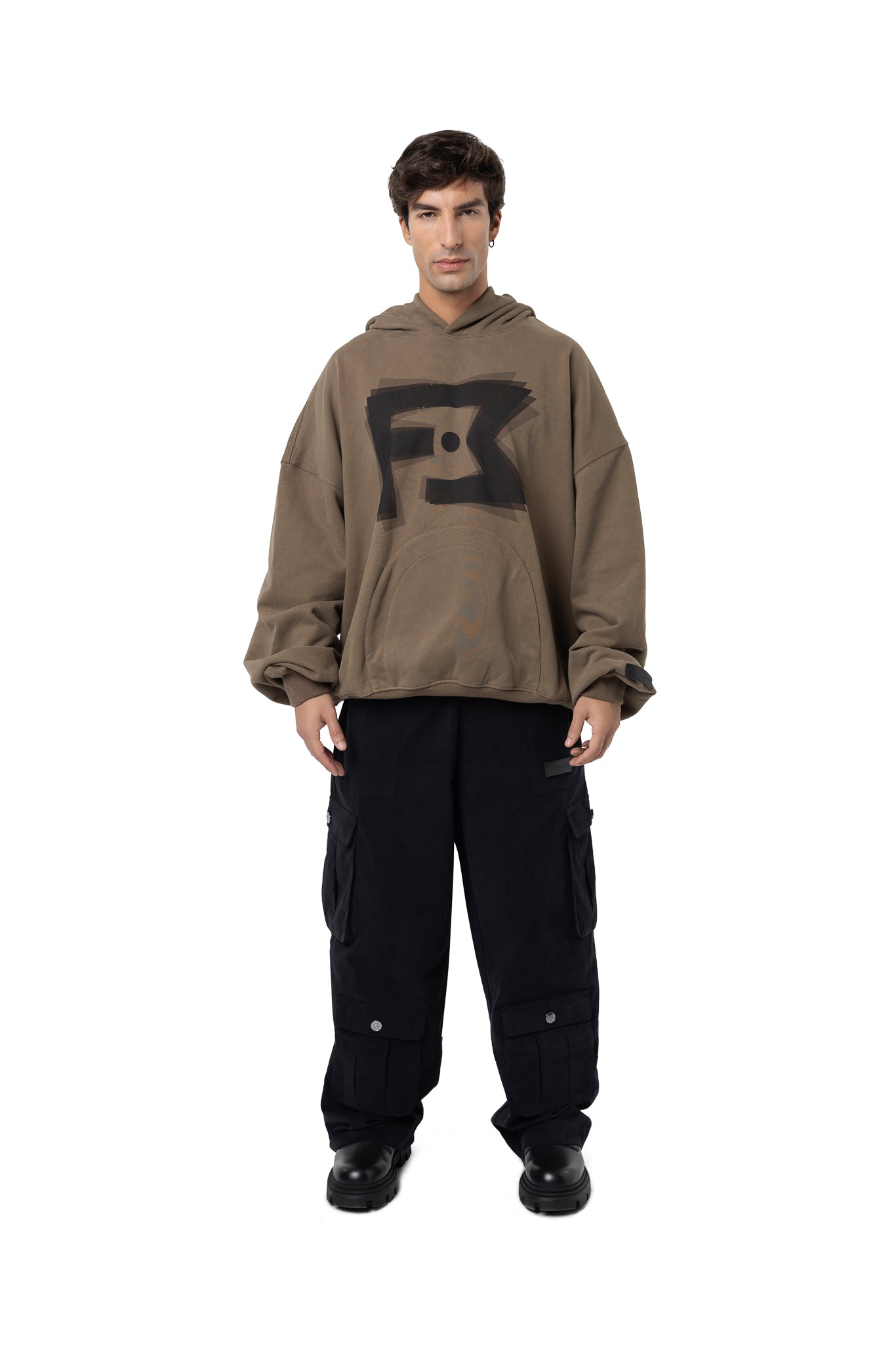 FREEMINDS FLEECE BROWN LOGO HOODIE