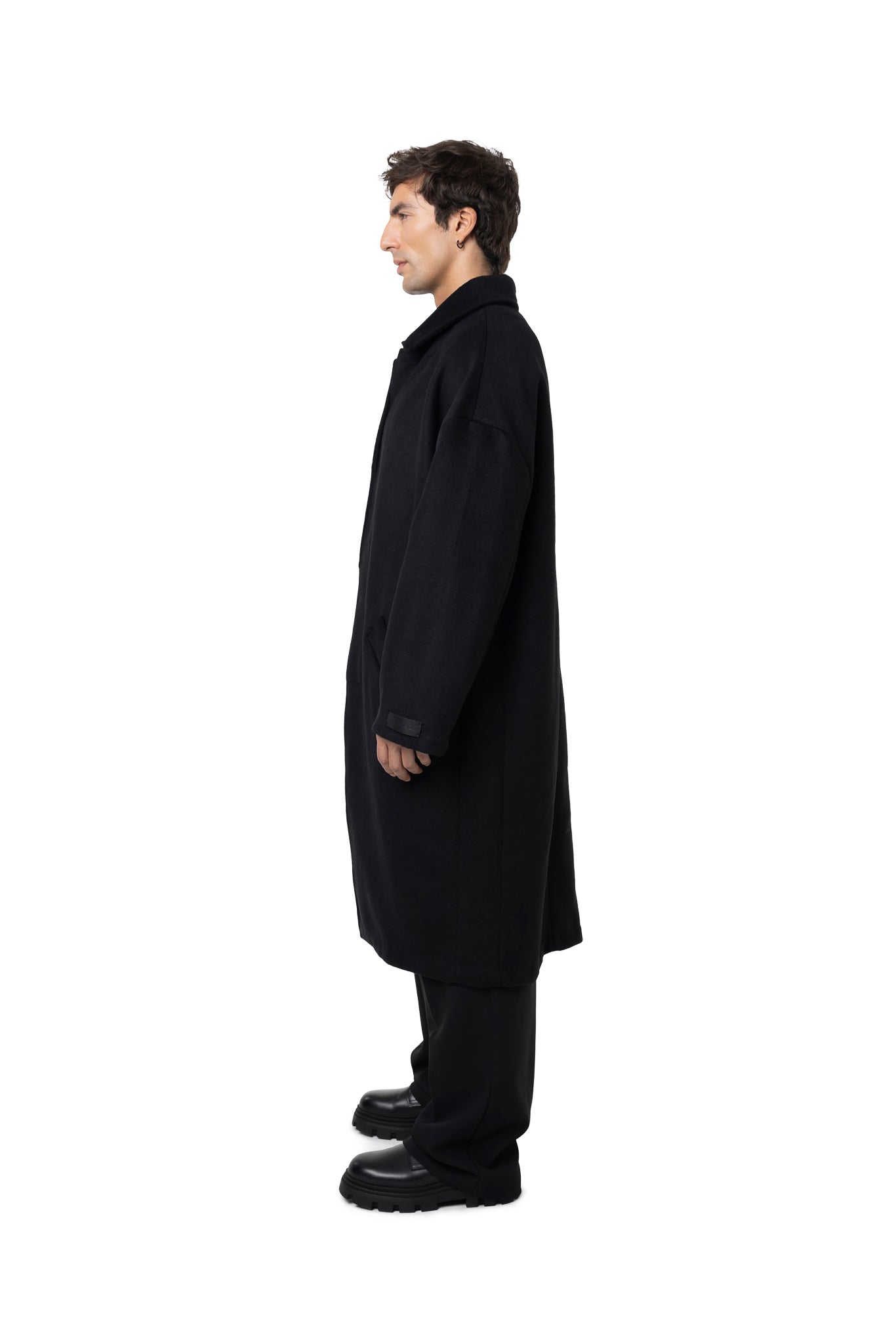 FREEMINDS BLACK WOOL TRENCH COAT