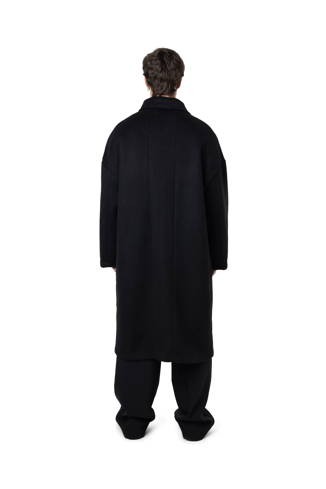 FREEMINDS BLACK WOOL TRENCH COAT