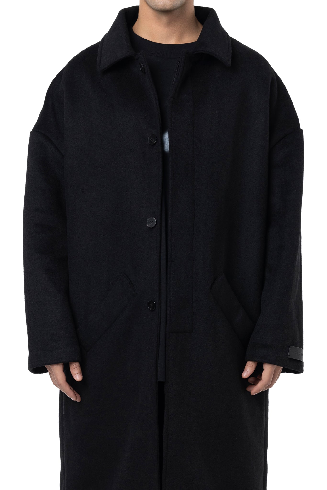 FREEMINDS BLACK WOOL TRENCH COAT