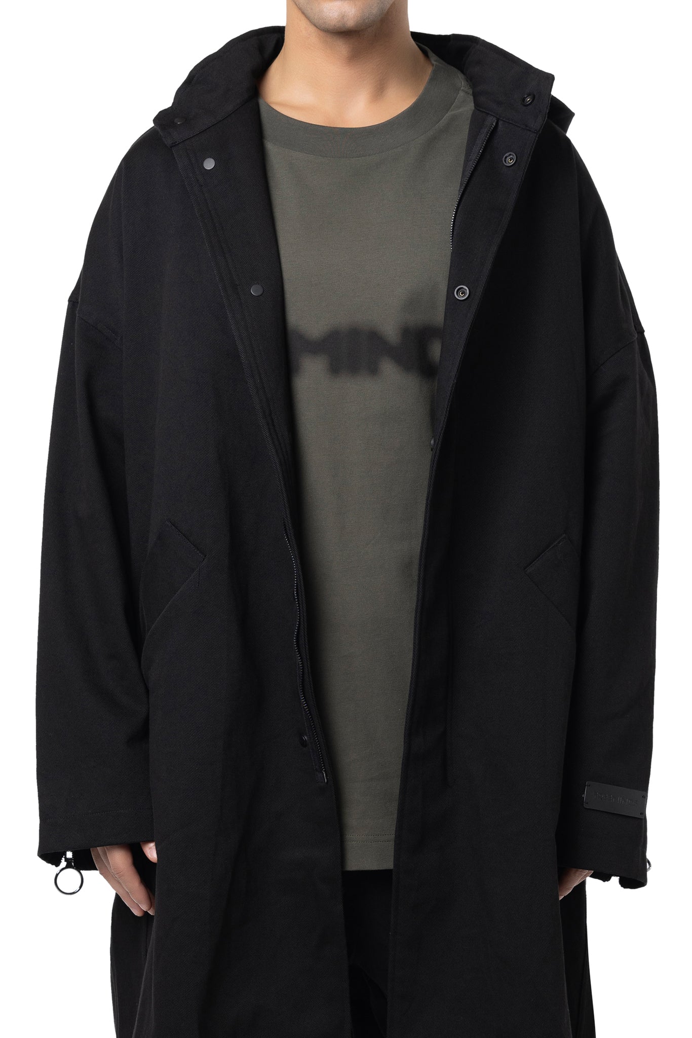 FREEMINDS DISTRESSED COTTON BLACK PARKA