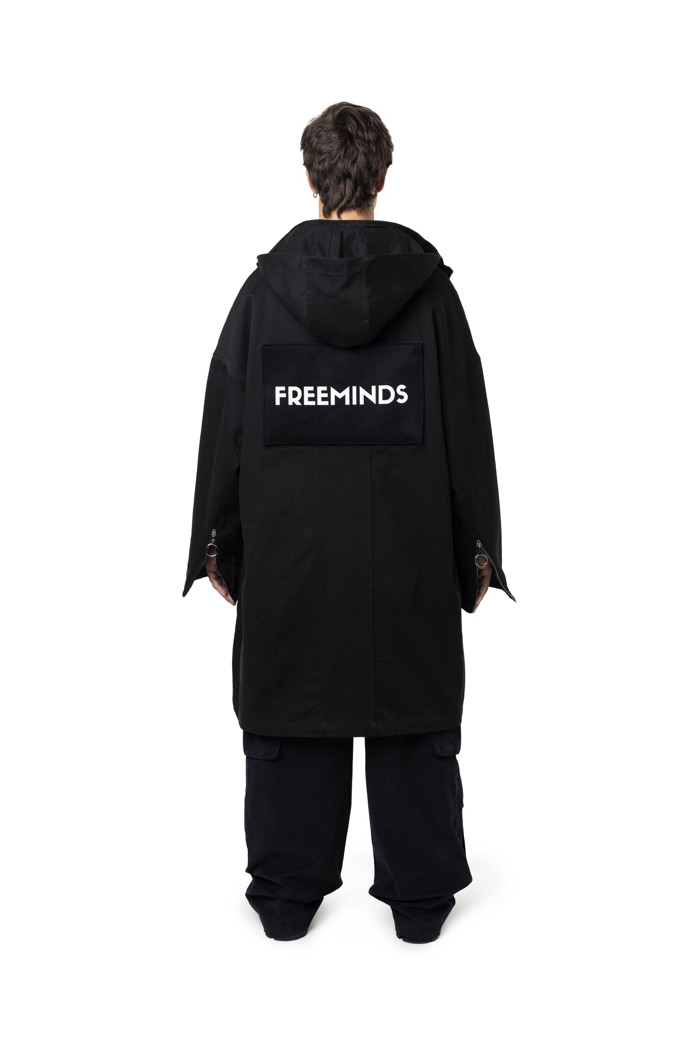 FREEMINDS DISTRESSED COTTON BLACK PARKA