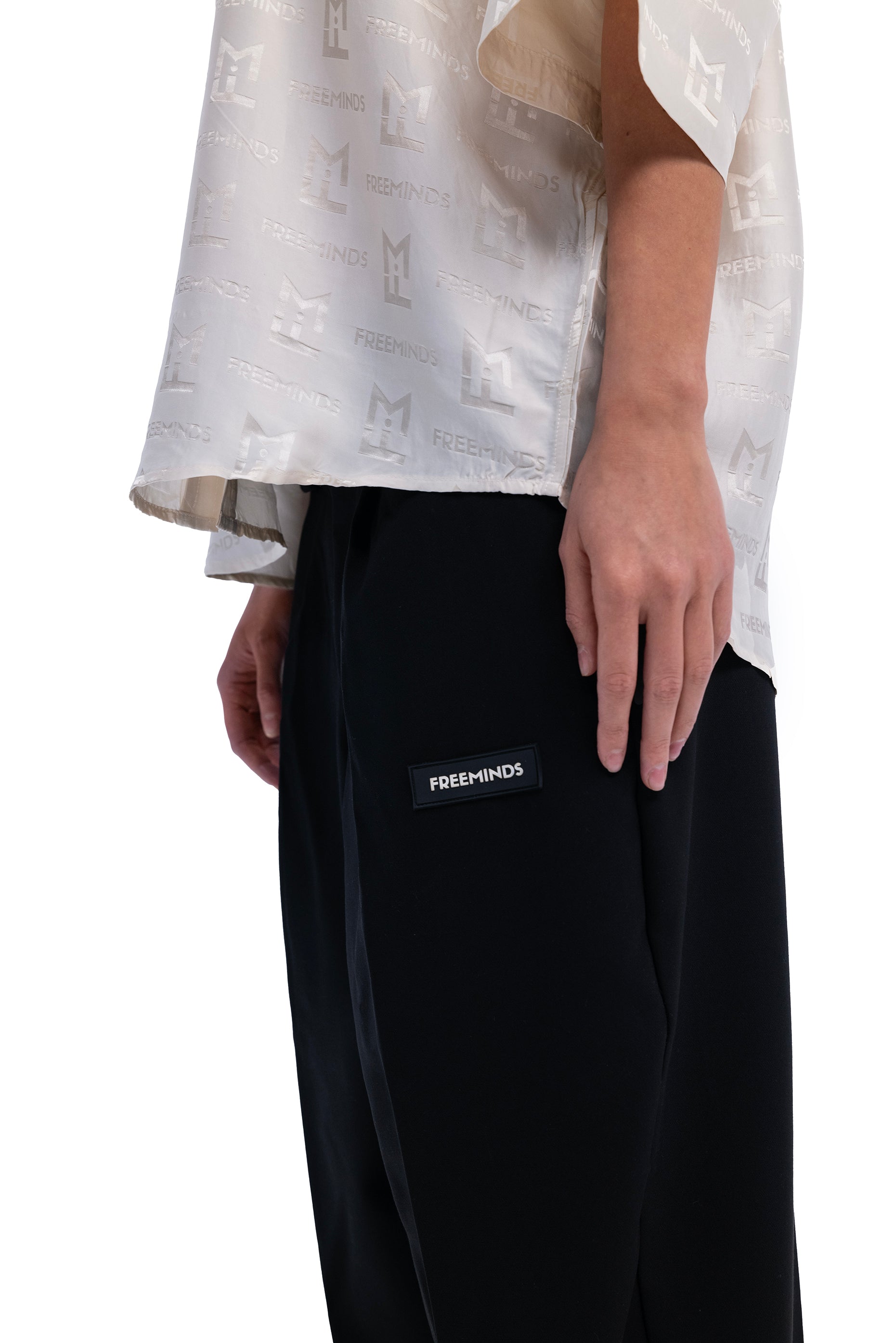 UNISEX BLACK LARGE-FIT TAILORED TROUSERS