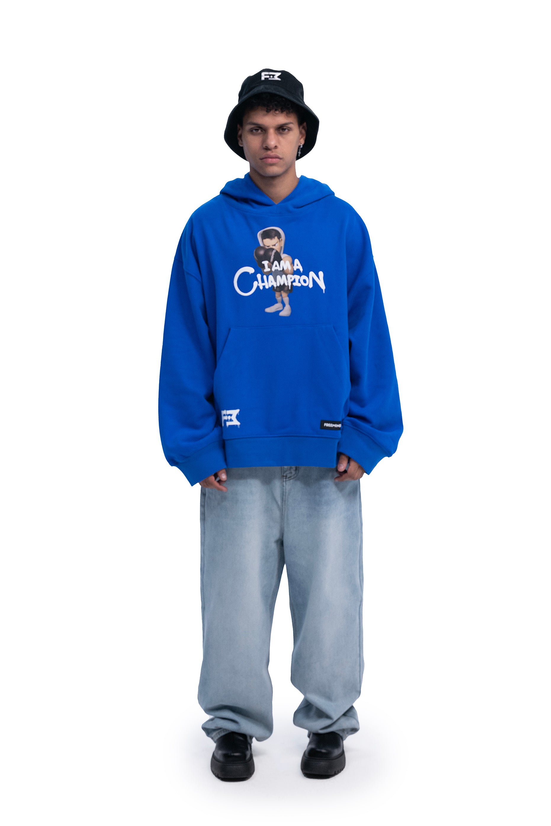 BLUE I AM A CHAMPION OVERSIZED HOODIE